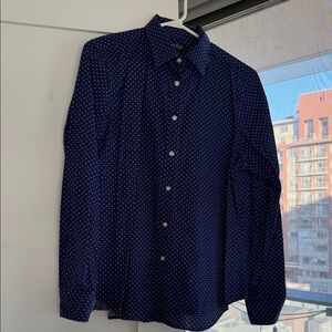 Lauren Ralph Lauren Navy Polka Dot Button-Down Blouse
